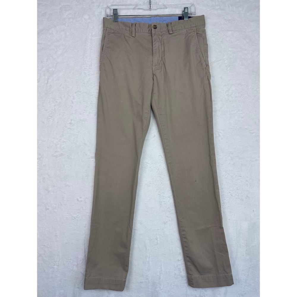 Polo Ralph Lauren Mens 30L/32W Stretch Slim Fit Chino Pants Tan Khaki Flat Front
